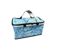 28L Foldable Picnic Folding Basket Insulated Cooler Bag Camping Travel Hamper Large Cool Bag - Blue Sealife Design