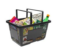 28L Shopping Basket Storage Basket, Black 12Pcs, Stackable With Handles Holds 28L Ready to Use for Kitchen, Bathroom, Shop or Car Boot, Modern Look for Shopping In Retail Stores And Supermarkets