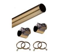 28mm Antiques Brass Metal Eyelet Curtain Pole Set with Recess Supports & Flat Lined Rings (150cm)