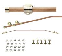 28mm Bay Pole, Pencil Pleat with Rings, 400 cm Bay Window Curtain Pole Metal Pole with Wood effect finish and Antique Brass