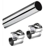 28mm Chrome Metal Various Lengths Curtain Pole Set Including Recess Brackets (150cm)