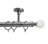 28mm Diameter Ceiling Fit Extendable Metal Curtain Pole Crystal Ball Finials Polished Chrome, Antique Brass & Brushed Chrome (1.2m - 2m Extendable, Polished Chrome)