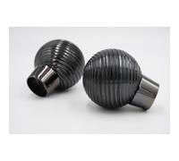 28mm Diameter Curtain Pole Finials Ends - Wave Ball Design - Black Nickel - Pack of 2