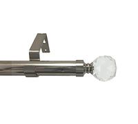 28mm Diameter Extendable Metal Curtain Pole Crystal Ball Finials Polished Chrome, Antique Brass & Brushed Chrome (2m - 3m Extendable, Brushed Chrome)