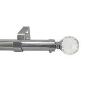 28mm Diameter Eyelet Extendable Metal Curtain Pole Crystal Ball Finials Polished Chrome, Antique Brass & Brushed Chrome (2m - 3m Extendable, Polished Chrome)