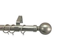 28mm Diameter Metal Curtain Pole Various Finials & Lengths Polished Chrome, Antique Brass & Brushed Chrome (2m, Brushed Chrome)