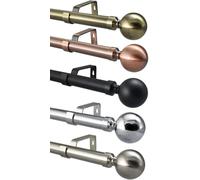28mm Extendable Eyelet Curtain Pole Metal Ball Brushed Chrome Brass Copper Black Complete Rod Set (Antique Brass, 70-120cm)