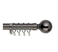 28mm Extendable Plain Ball Black Nickel Metal Curtain Pole Set with Finials Rings & Fittings (210cm-400cm)