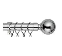 28mm Extendable Plain Ball Polished Chrome Metal Curtain Pole Set with Finials Rings & Fittings (70cm-120cm)