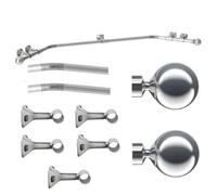 28mm Eyelet 3-Sided Bay Window Curtain Pole Set - Heavy Duty Metal Curtain Pole with Ball Finials & Square Brackets - Suitable for Eyelet Curtains (Satin Steel, 500cm)