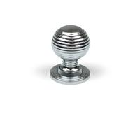 28mm Polished Chrome Cabinet Knob With Backplate Reeded Silver Kitchen Cupboard Door Drawer Pull