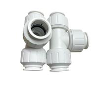 28mm Push-Fit Equal Tee Connector, 28mm Plastic, 2 Pack, Tool-Free Installation, for Central Heating or Hot and Cold Water Systems, WRAS-Approved for Use with Plastic Pipe and Copper Pipe