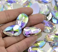 28mm Teardrop sew on 10 50 100 Sparkly Mix Flat Back Rhinestone Teardrop Large AB Bead Diamante Gem Crystal Teardrop Pear Rhinestones 28mm Big AB Iridescent Sewing 2 Holes sew Large Big (50 Pack)