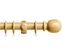 28mm Traditional Victory Wooden Curtain Pole Rod Set with Finials Rings & Plain Ball Finials (Light Ash, 180cm)