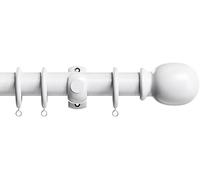28mm Traditional Victory Wooden Curtain Pole Rod Set with Finials Rings & Plain Ball Finials (White, 150cm)