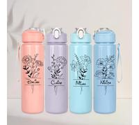 28oz Custom Plastic Cup, Printed with Floral Patterns corresponding to The 12 Months. Leak-Proof with a Straw. Perfect for Mother's Day, Father's Day, Christmas, or Birthdays.
