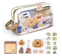 28pcs Capybara Pencil Case Set, Transparent Cute Pencil Pouch with Compartments Stickers Badge Keychain Memo Pad Toy Clips, Wide Opening Mouth Pencil Pouch for Girls Kids Students (Capybara-A)