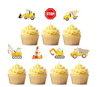28Pcs Construction Cupcake Toppers Stop Sign Dump Truck Excavator Tractor Party Cupcake Picks Construction Birthday Decorations for Construction Theme Baby Shower Kids Birthday Party