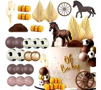 28PCS Cowboy Rodeo Cake Topper Cowboy Western Horse Cake Decorations Cowgirl Hat Birthday Decor Cowgirl Boots Decor Cow Balls Cake Topper