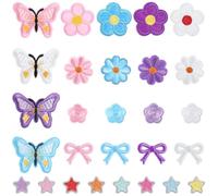 28PCS Cute Butterfly Flower Iron-on Patches, Colorful Bow Star Embroidered Patches, Durable Flower Applique Patch for Clothing Jackets, Jeans, Pants, Hats, Backpacks DIY Embroidery Patch