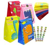 28Pcs Dinosaur Party Bags, Paper Candy Gift Pouch Bags for Kids Party, Animal Bags With Dinosaur Sticker for Children’s Parties, Celebrations, Birthday Parties