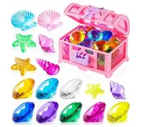 28pcs Diving Gems Pool Toys, Big Colorful Diamonds Set with Pirate Treasure Chest,Swim Dive Gemston Toys For Kids,Underwater