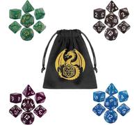 28pcs DND Polyhedral Dice, 4 Set D&D Dice with Dragon Bag, RPG MTG, Tabletop Game Accessories, DND Starter Set, Green/Blue/Purple/Brown Acrylic Dice, Fantasy Warhammer Gifts for Men Women Gamer