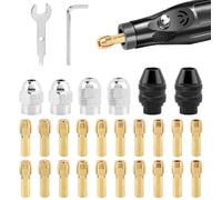 28Pcs Drill Chuck Collet Set for Dremell, 1/32 to 1/8inch Drill Chuck Collet Set with 2pcs British 4486 3-jaw Chucks, brass Collets Nut, Wrench, Rotary Tool Keyless Quick Change Chucks Accessory
