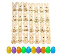 28pcs Easter Reward Bunny Tokens for Egg Hunt,Wooden Easter Decoration Basket Fillers with Engraved Sayings (With Egg)