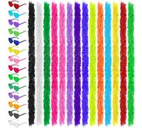 28Pcs Feather Boas Party Pack, 1.5m/5ft Feather Boa with Heart Sunglasses