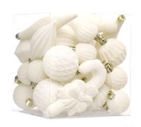 28pcs Flocked Christmas Balls Burgundy Green for beige Mix 28pcs(beige) | for durable polystyrene core, fade-resistant colors, vintage rustic style, safe for kids and pets, lightweight design