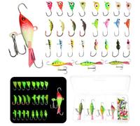 28pcs Glow Ice Fishing Jigs Kit,Luminous Ice Fishing Lures Glow in The Dark Ice Fishing Gear Jig Heads for Crappie Walleye Pike Perch Panfish Bluegill Winter