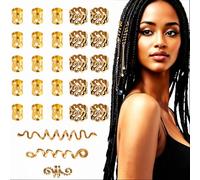 28PCS Gold Hair Accessories, Dreadlock Hair Jewelry, Metal Dreadlock Beads Hair-Clips Decoration, Multiple Styles Loc-Hair Accessories, Grace Hair-Charms for Braids for Girls and Women