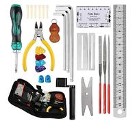 28PCS Guitar Tool Kit,Guitar Repair Tool Kit,Professional Guitar Repairing Maintenance Tool Kit with Wire Plier String Organizer Fingerboard Protector Hex Wrenches Files String Action Ruler Spanner