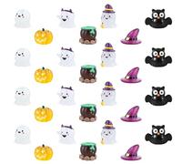 28pcs Halloween Resin Ornaments, Miniture Cute Halloween Garden Decor Mini Resin Figurines Pumpkin Magic Hat Ghost Green Potion Charms Party Gifts for Outdoor Garden House Decorations
