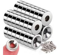 28Pcs Magnets with Holes, Strong Neodymium Magnets with Mounting Screws, Small Permanent Rare Earth Magnet Heavy Duty, Muti-Use Base Cup Magnet s Waterproof for Industrial, 8x3mm Hole 3mm