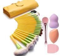 28PCS Makeup Brush Set, Quality Makeup Brushes for Women, Brush Set Make Up for Beginner Starter Professional,Brush Set with Blenders Masks Spatula,Travel-Friendly Makeup Case, The Green Orange