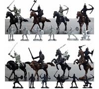 28pcs Medieval Knights Warriors Toy Soldiers Playset with Horses, Plastic Miniature Figures for Collectors and Educational Learning 5-7cm Cavalry Models for Ages 4 and Above