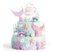 28PCS Mermaid Cake Topper Set,Under the Sea Cake Decorations Seashell Cakes decorations with Mermaid Tails Starfish Seashell Coral Seaweed for Ocean Theme Birthday Party Cakes Cupcake Decor (Mermaid)
