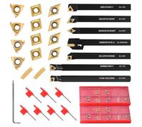 28Pcs Metal Lathe Cutting Tools, 8mm Shank Wood Turning Accessories, with 7 Boring Bars, 14 Carbide Inserts, for External Turning, Grooving, Threading, and Internal Boring on Mini Lathe Machine