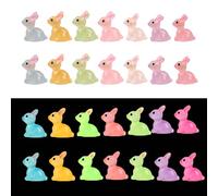 28PCS Mini Animals, Mini Resin Animals, Luminous Mini Bunnies In The Dark, Tiny Resin Animals for Dollhouse Micro Fairy Garden Decor Easter Egg Fillers Party Favors(Multicolour)