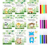 28PCS Mini Coloring Books Bulk Jungle Safari Animals Party Fillers with Pens Small Activity Books with Elephant Lion Zerb Giraffe Party Favors Birthday Supplies