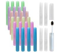 28PCS Plastic Toothbrush Travel Case with Cover - 7 Color Portable Travel Toothbrush Holder Bulk for Daily Use, Kids School & Trip, Camping, Vacation Essentials (Bulk Pack of 28)