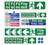 28PCS Premium Fire Exit Sign Kit Self Adhesive Vinyl Emergency Exit Signs Set with Left Right Up Down Arrows, Fire Action Notice, Keep Clear & Fire Door Keep Shut EN ISO 7010 Compliant