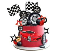 28Pcs Race Car Cake Topper, Racing Car Theme Happy Birthday Cake Toppers, Racing Sports Cupcake Decorations for Boys Men Baby Shower Birthday Party Supplies, Red