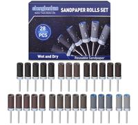 28Pcs Sanding Drums Sandpaper Sticks Set for Rotary Tools, 180/240/320/600/1000/1500/2000 Grits Different Meet More Needs for Metal Rust Removal/Stone Grinding/Jade Polishing-Sanding Bits Accessories