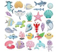 28pcs Sea Animal Iron/Sew on Patches Marine Organisms Embroidered Patches Iron Cute Summer Embroidered Applique for Ocean Beach Decration for Clothes, Hat, Bag, Jeans, Dress, Shirt