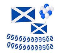 28Pcs Set Scotland Party Pack for FIFA 2026 World Cup - 8x5Ft Scottish Flag, 5x3Ft Scottish Flag, 10M/33Ft 25 Flags Bunting and 25 Blue White Balloons Football Decorations for Street Celebrations