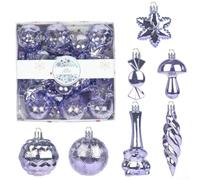 28pcs Shiny Plastic Christmas Tree Ornaments Assorted Sizes Electroplated | Includes red dark green gold navy blue lilac light blue sizes 2.36 to 4.33 inch shatterproof plastic classic holiday motifs