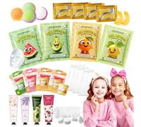 28Pcs sleepover party supplies for girls,4 Set Spa Party Favors kit with Facial Masks Eye Patches Hand Cream Lip Balm Foot Bath Bombs,Ideal Gift for Sleepovers & Birthdays,Safe for All Skin Types